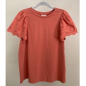 Burnt Orange Top with Eyelet Sleeves